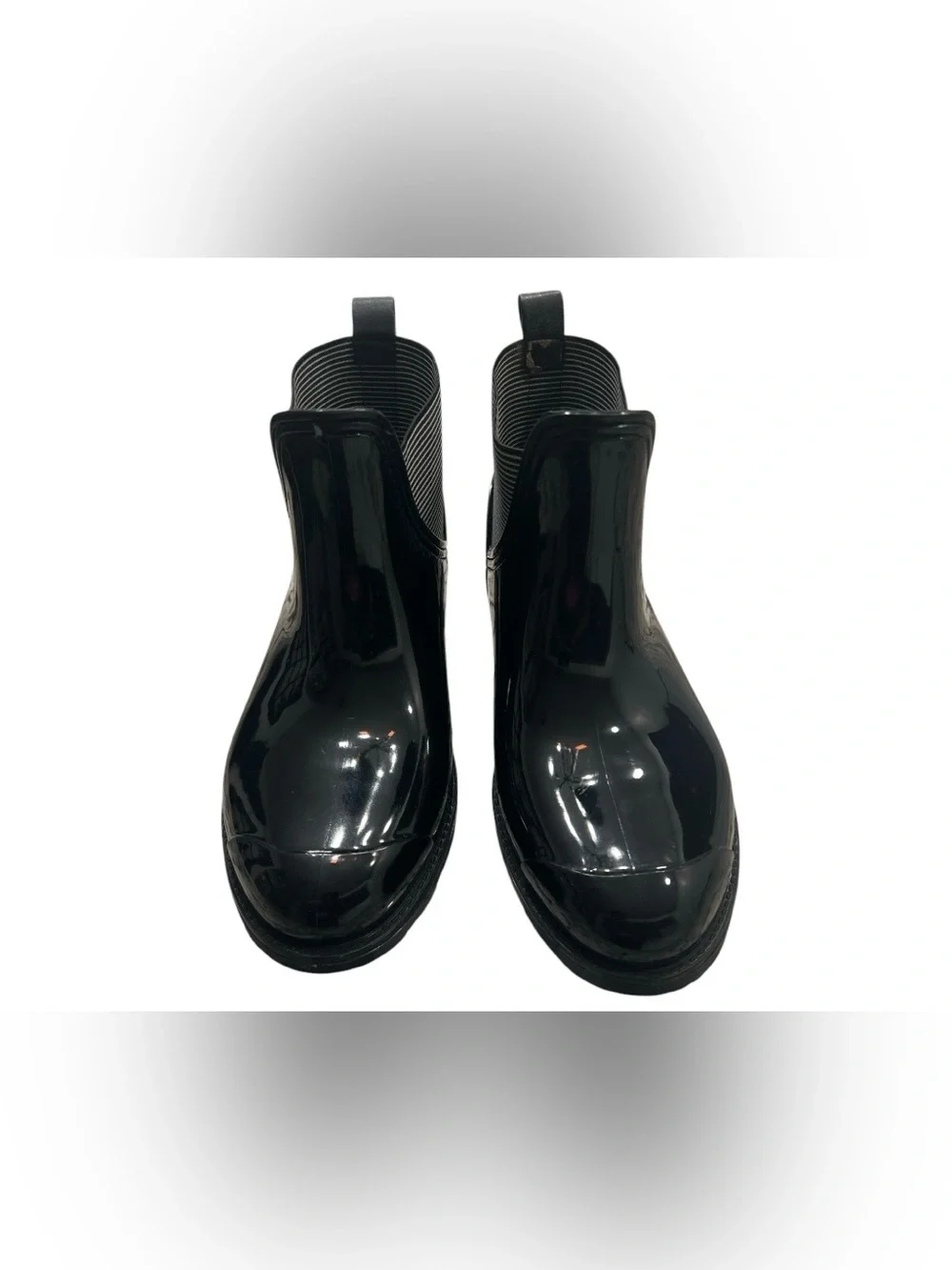 Charter Club Black Gloss Chelsea Rain Ankle Boots with Striped Elastic
